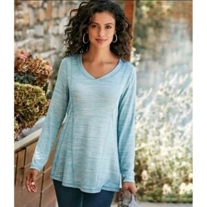 Soft surroundings medium Sage Blue Heathered V Neck Long Sleeve Tunic Top Women